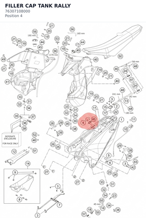 Diagram preview: FILLER CAP TANK RALLY (76307108000)