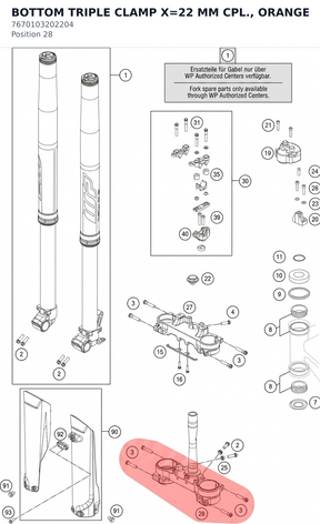 Diagram preview: BOTTOM TRIPLE CLAMP X=22 MM CPL., ORANGE (7670103202204)