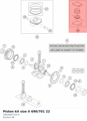 Diagram preview: Piston kit size II 690/701    22 (76630007310 II)