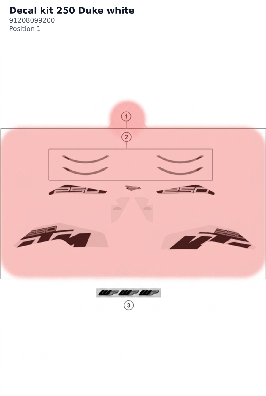 Diagram preview: Decal kit 250 Duke white (91208099200)
