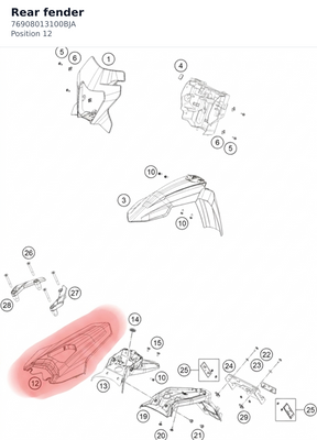 Diagram preview: Rear fender (76908013100BJA)