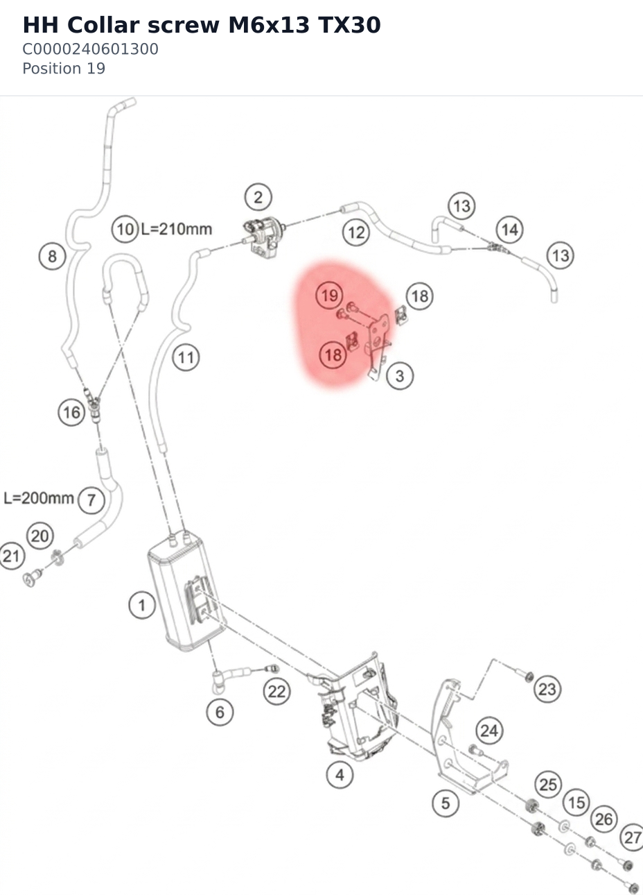 Diagram preview: HH Collar screw M6x13 TX30 (C0000240601300)