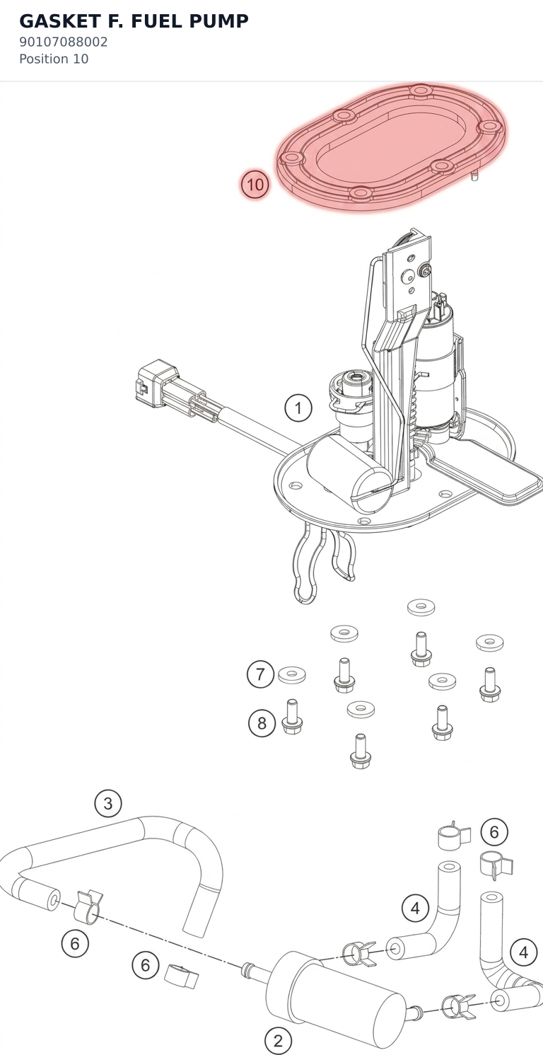 Diagram preview: GASKET F. FUEL PUMP (90107088002)