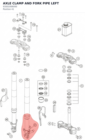 Diagram preview: AXLE CLAMP AND FORK PIPE LEFT (93501006000)