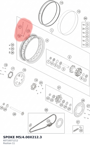 Diagram preview: SPOKE M5/4.00X212.3 (60710071212)