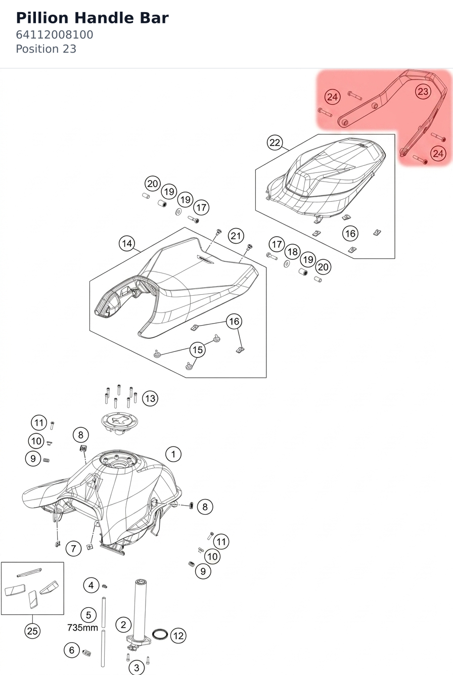 Diagram preview: Pillion Handle Bar (64112008100)