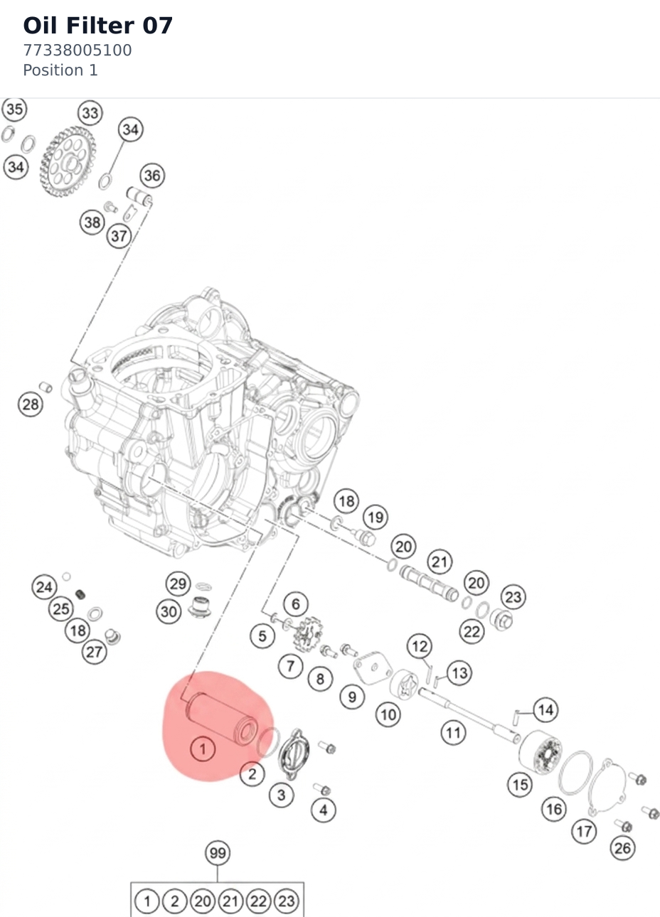 Diagram preview: Oil Filter 07 (77338005100)