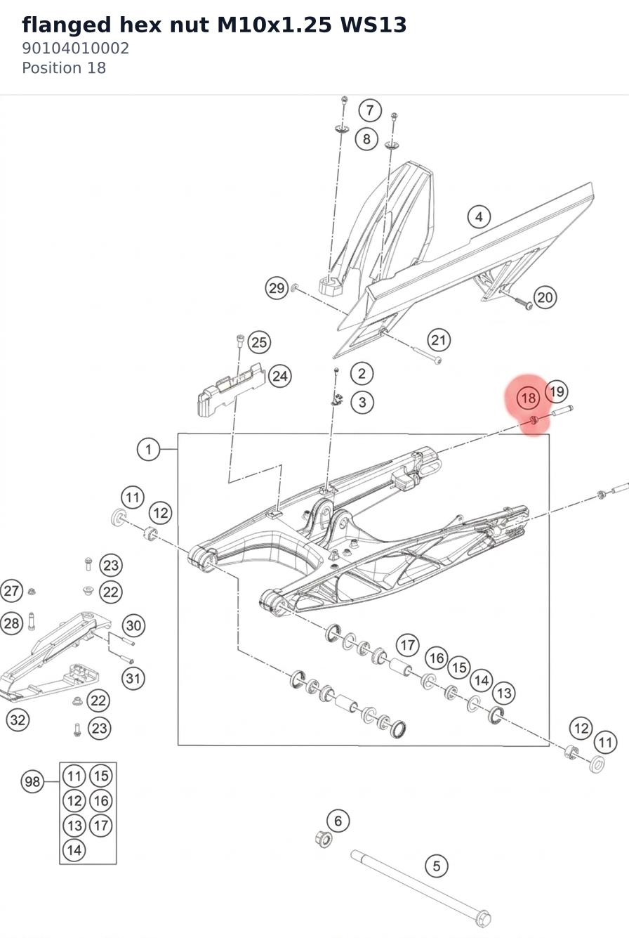 Diagram preview: flanged hex nut M10x1.25 WS13 (90104010002)