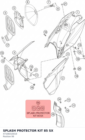 Diagram preview: SPLASH PROTECTOR KIT 85 SX (47106010010)