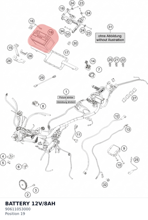Diagram preview: BATTERY 12V/8AH (90611053000)