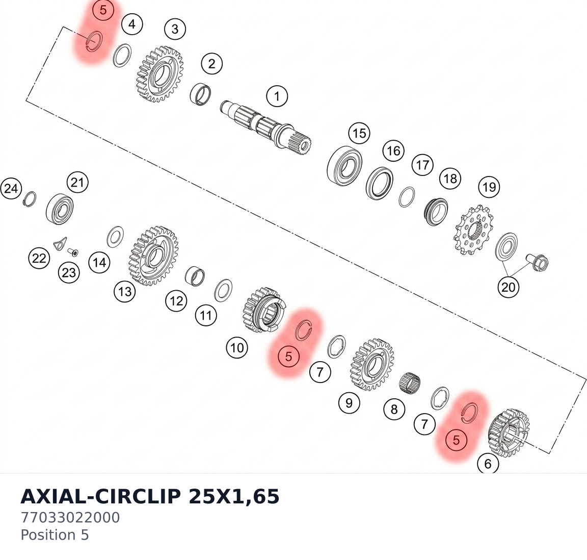 Diagram preview: AXIAL-CIRCLIP 25X1,65 (77033022000)