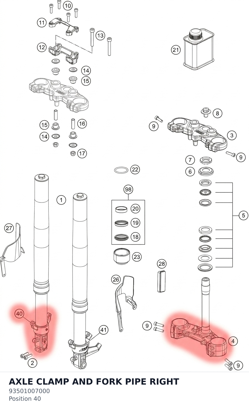 Diagram preview: AXLE CLAMP AND FORK PIPE RIGHT (93501007000)