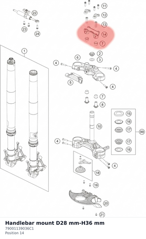 Diagram preview: Handlebar mount D28 mm-H36 mm (79001139036C1)