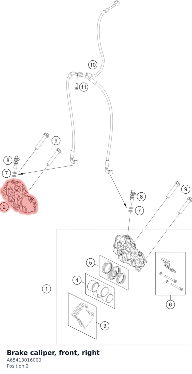 Diagram preview: Brake caliper, front, right (A65413016000)