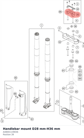 Diagram preview: Handlebar mount D28 mm-H36 mm (A48001139036)