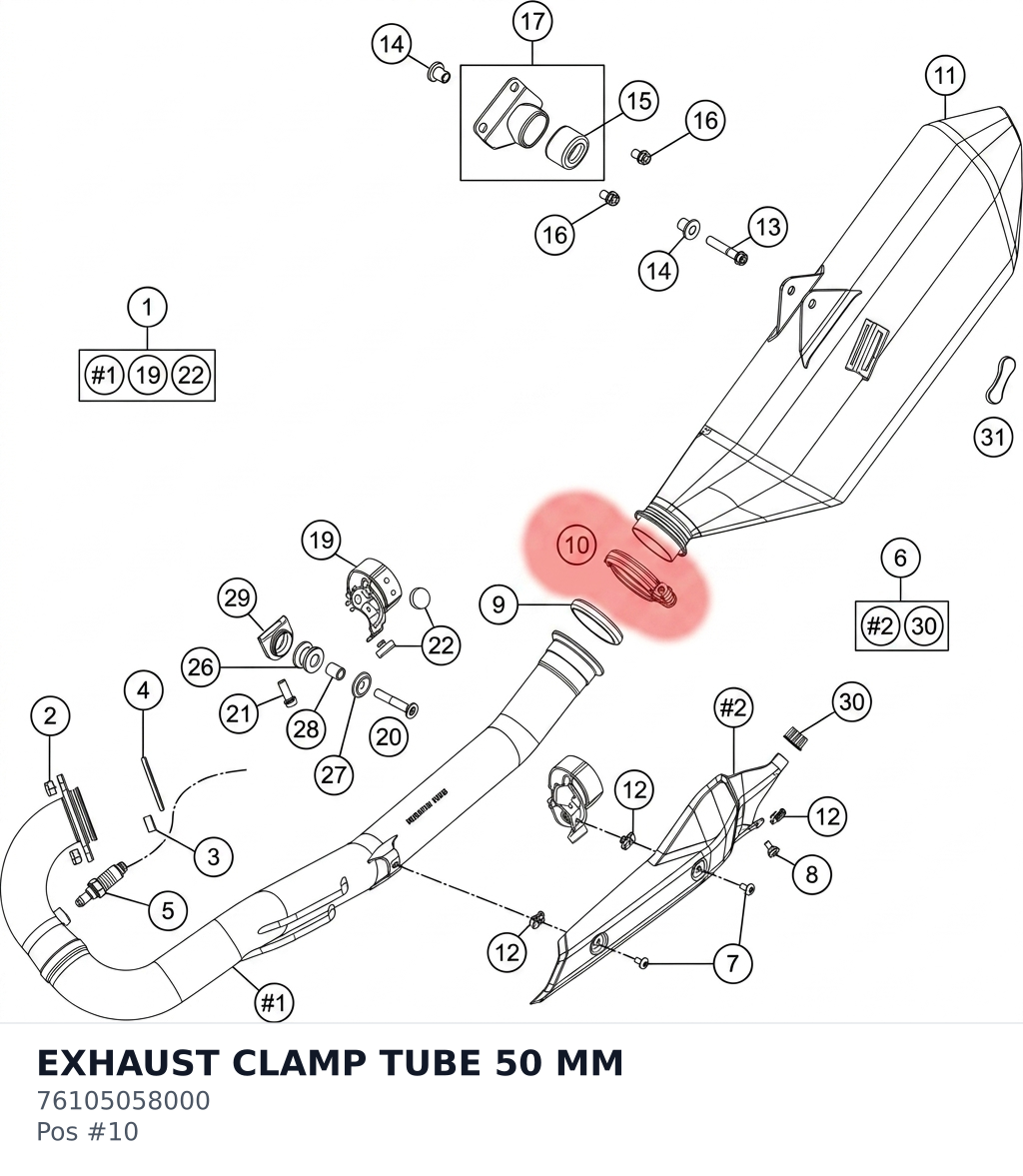 Diagram preview: EXHAUST CLAMP TUBE 50 MM (76105058000)