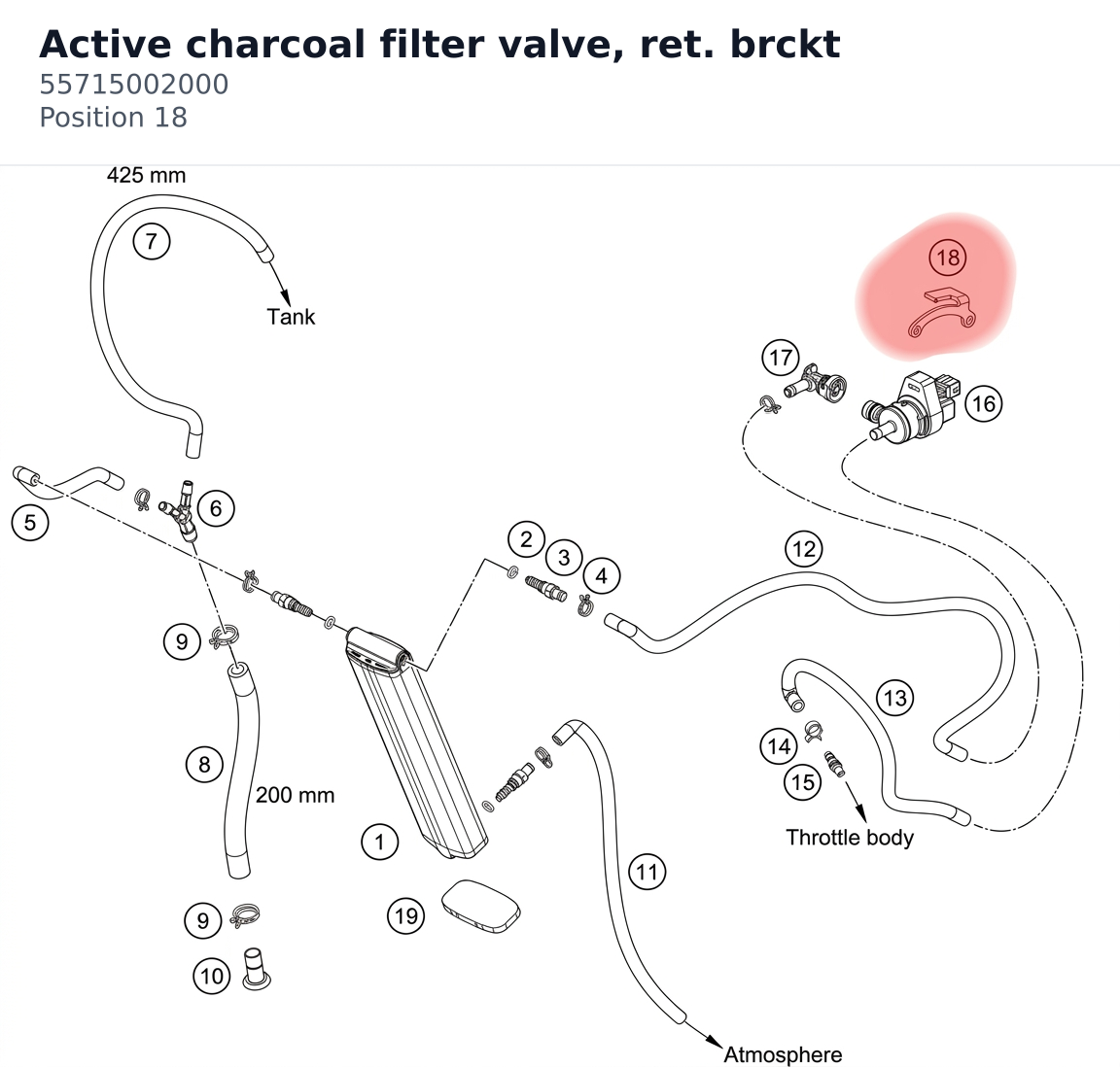 Diagram preview: Active charcoal filter valve, ret. brckt (55715002000)