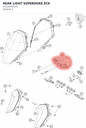 Diagram preview: REAR LIGHT SUPERDUKE ECE (61314040100)