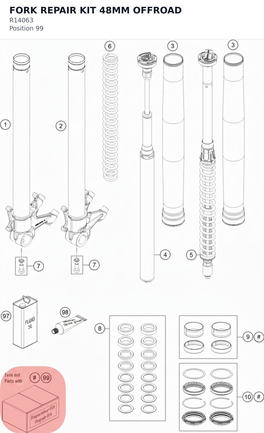 Diagram preview: FORK REPAIR KIT 48MM OFFROAD (R14063)