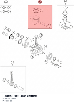 Diagram preview: Piston I cpl. 150 Enduro (51730007000 I)