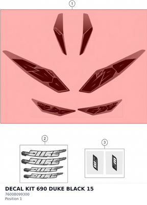 Diagram preview: DECAL KIT 690 DUKE BLACK 15 (76008099300)