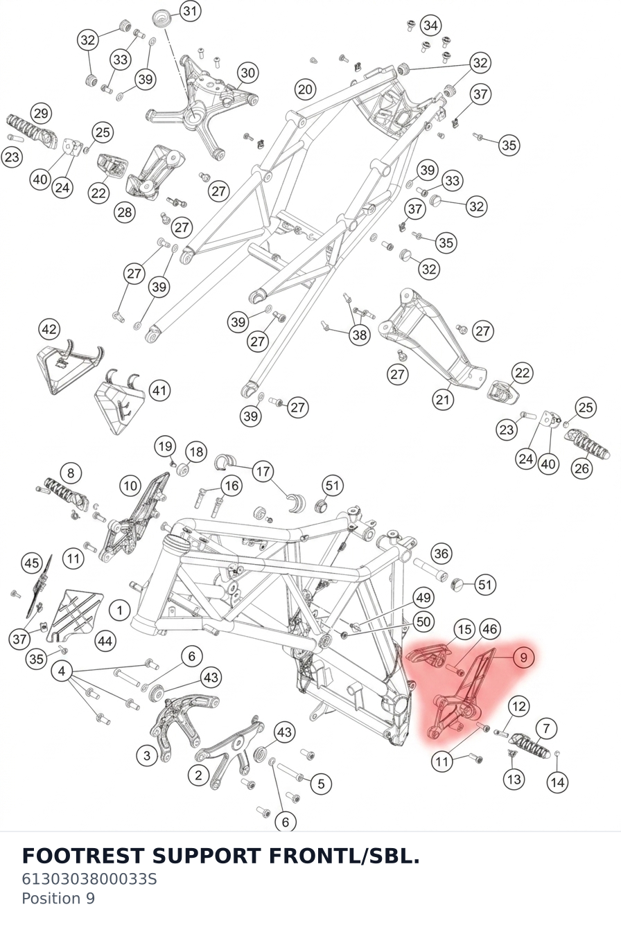 Diagram preview: FOOTREST SUPPORT FRONTL/SBL. (6130303800033S)