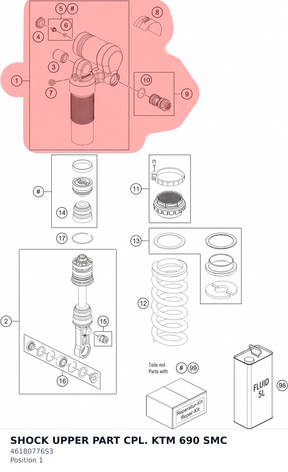 Diagram preview: SHOCK UPPER PART CPL. KTM 690 SMC (46180776S3)