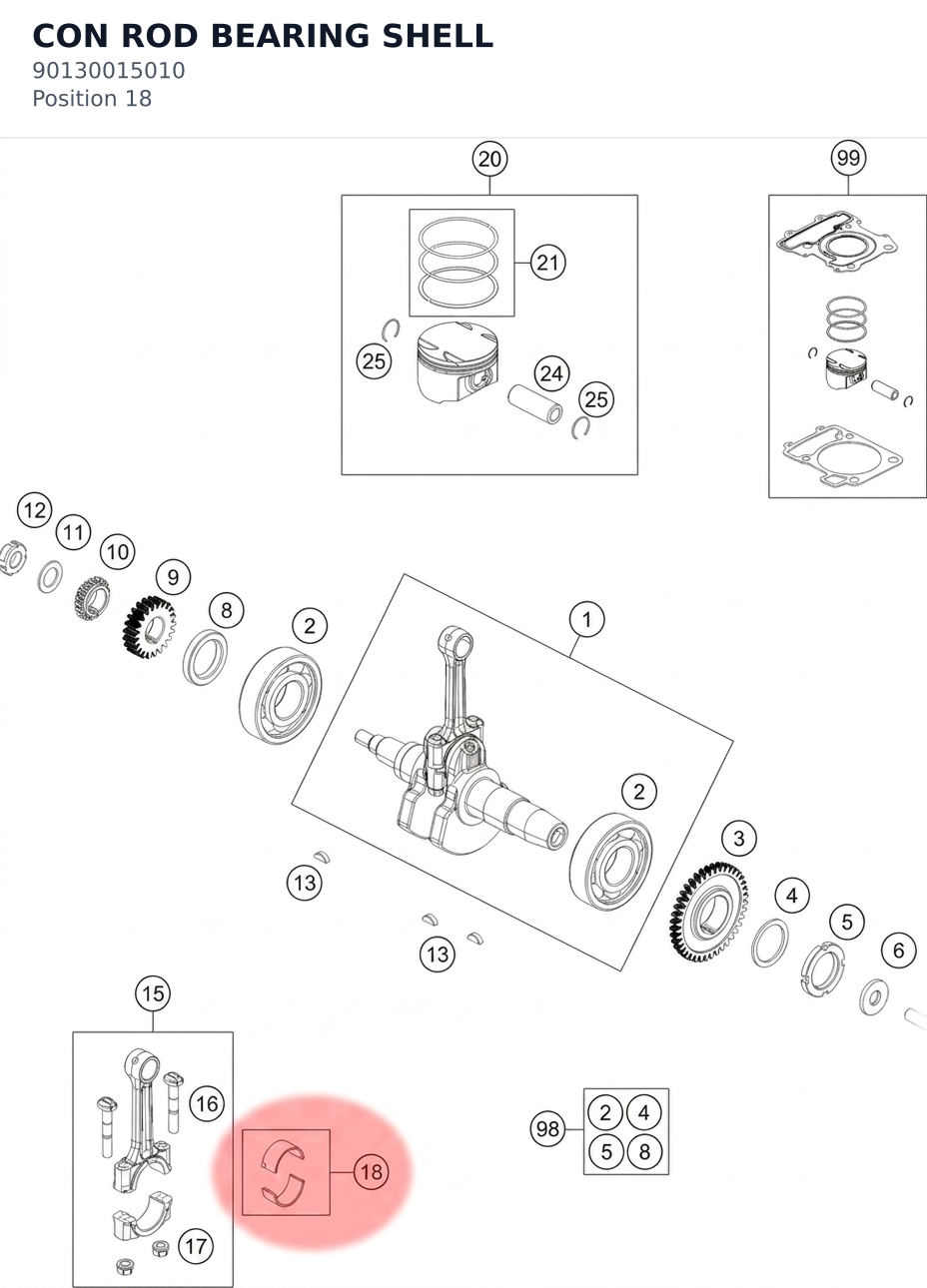 Diagram preview: CON ROD BEARING SHELL (90130015010)