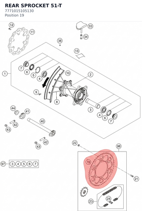 Diagram preview: REAR SPROCKET 51-T (7771015105130)