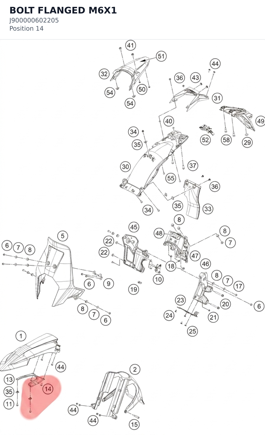 Diagram preview: BOLT FLANGED M6X1 (J900000602205)
