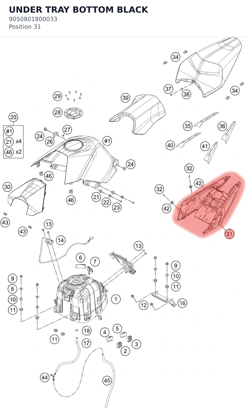 Diagram preview: UNDER TRAY BOTTOM BLACK (9050801800033)