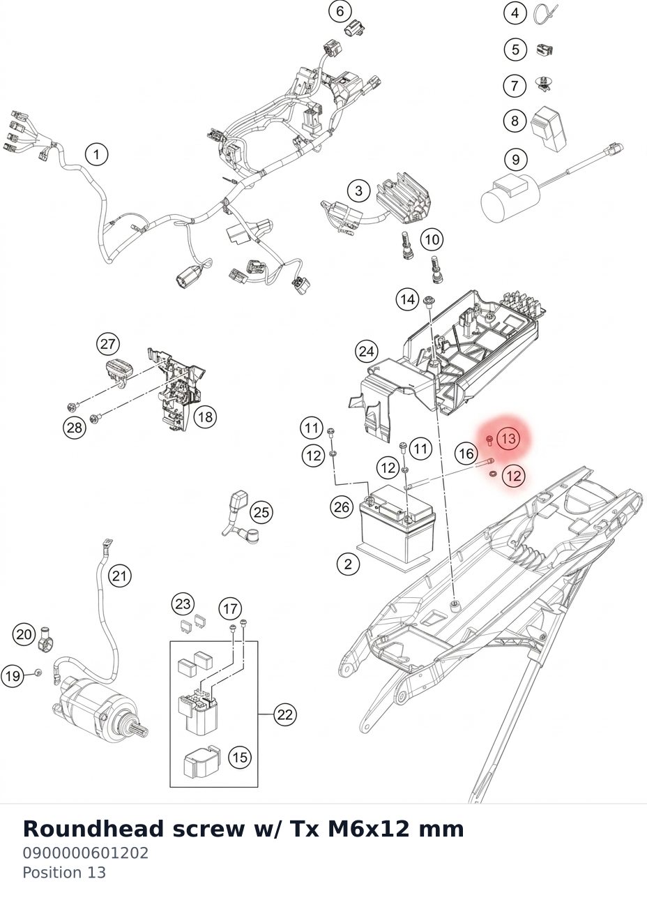 Diagram preview: Roundhead screw w/ Tx M6x12 mm (0900000601202)