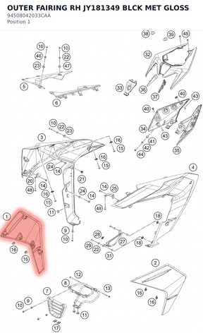 Diagram preview: OUTER FAIRING RH JY181349 BLCK MET GLOSS (94508042033CAA)