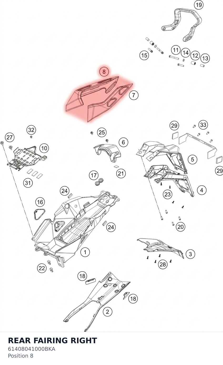 Diagram preview: REAR FAIRING RIGHT (61408041000BKA)
