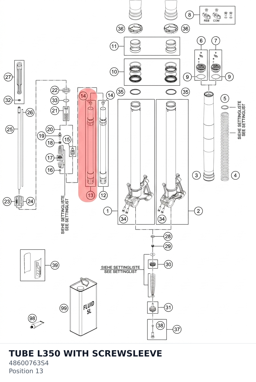 Diagram preview: TUBE L350 WITH SCREWSLEEVE (48600763S4)