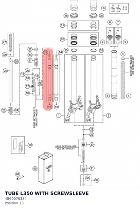 Diagram preview: TUBE L350 WITH SCREWSLEEVE (48600763S4)