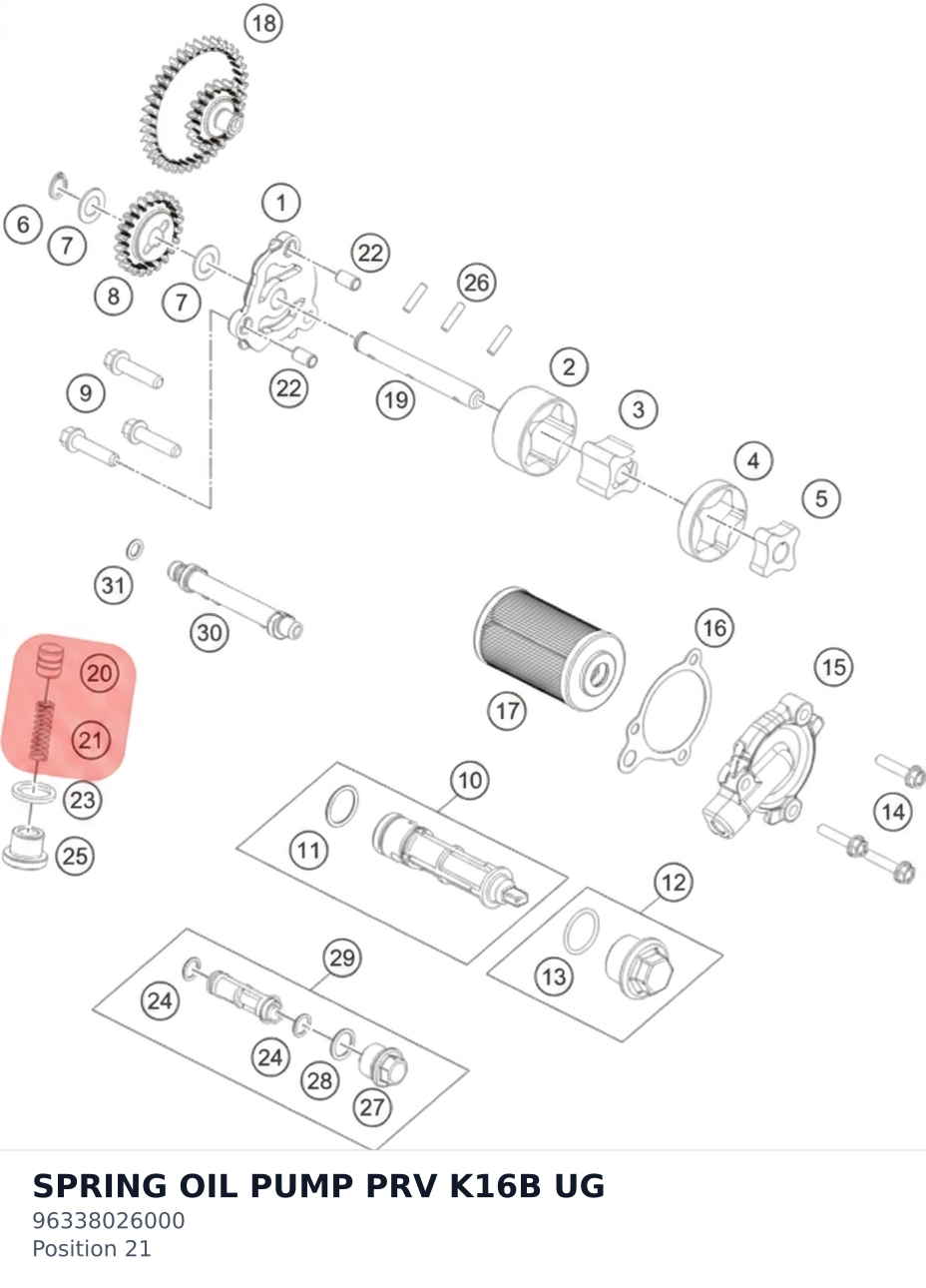 Diagram preview: SPRING OIL PUMP PRV K16B UG (96338026000)