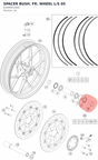 Diagram preview: SPACER BUSH. FR. WHEEL L/S  05 (61009012000)