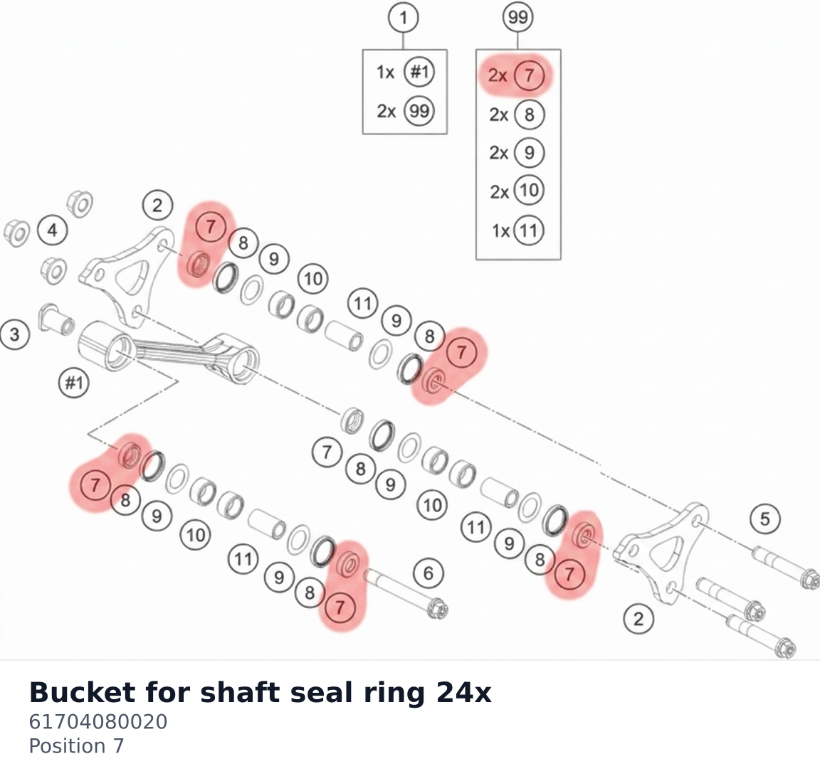 Diagram preview: Bucket for shaft seal ring 24x (61704080020)