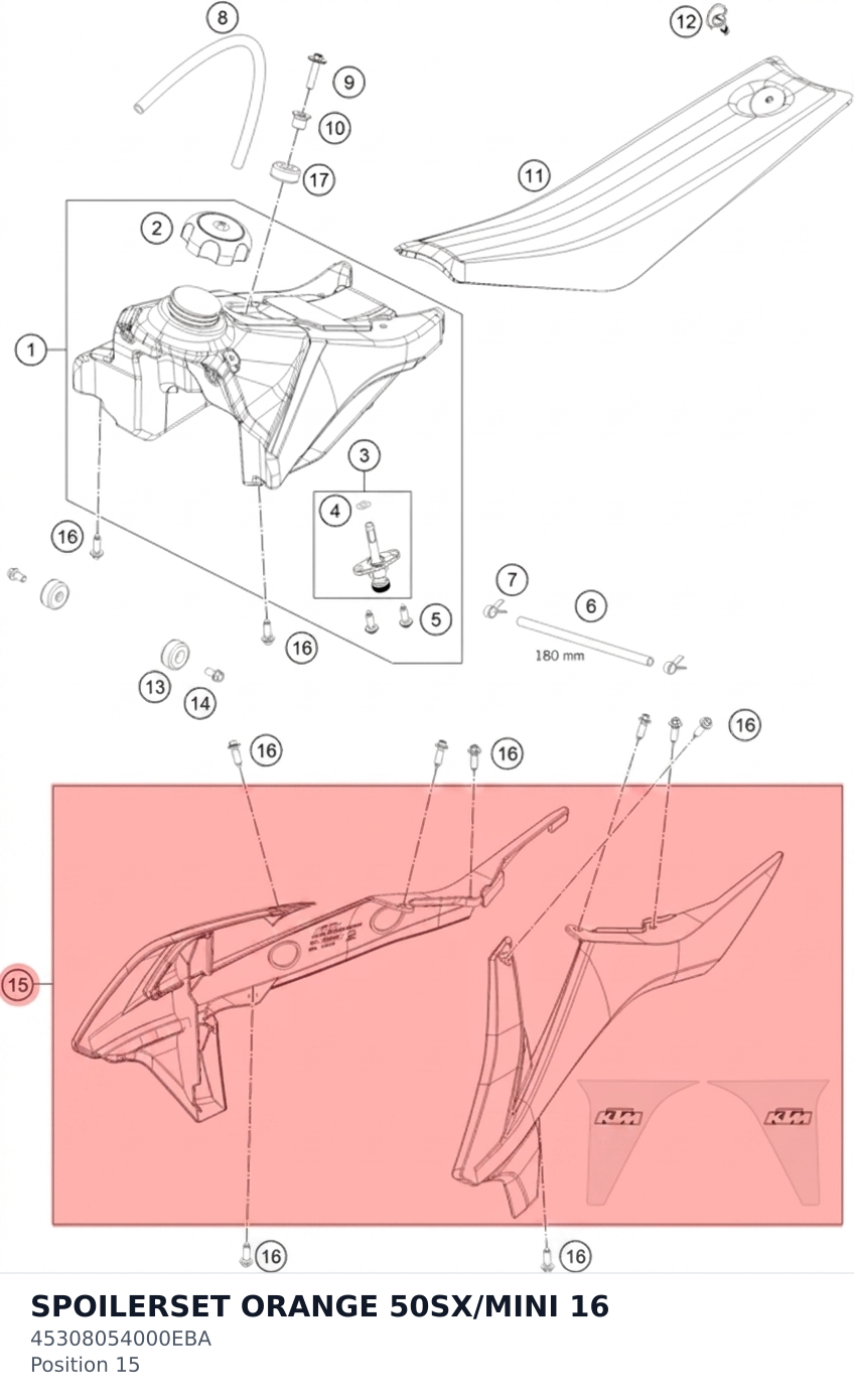 Diagram preview: SPOILERSET ORANGE 50SX/MINI 16 (45308054000EBA)