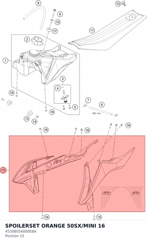Diagram preview: SPOILERSET ORANGE 50SX/MINI 16 (45308054000EBA)