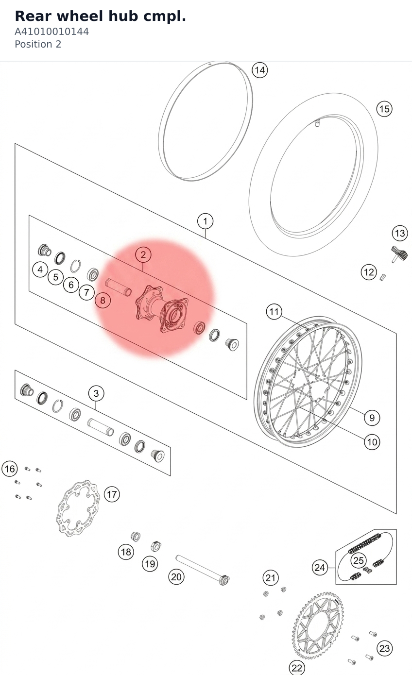 Diagram preview: Rear wheel hub cmpl. (A41010010144)