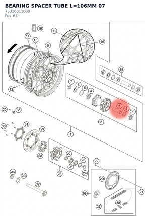Diagram preview: BEARING SPACER TUBE L=106MM 07 (75310011000)