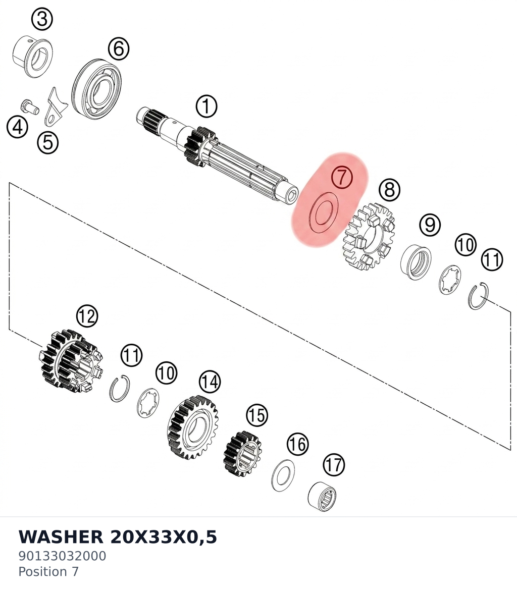 Diagram preview: WASHER 20X33X0,5 (90133032000)