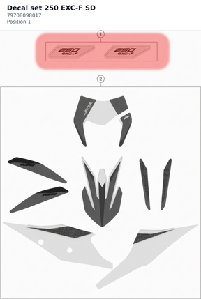 Diagram preview: Decal set 250 EXC-F SD (79708098017)