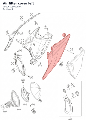Diagram preview: Air filter cover left (79106105000EBA)
