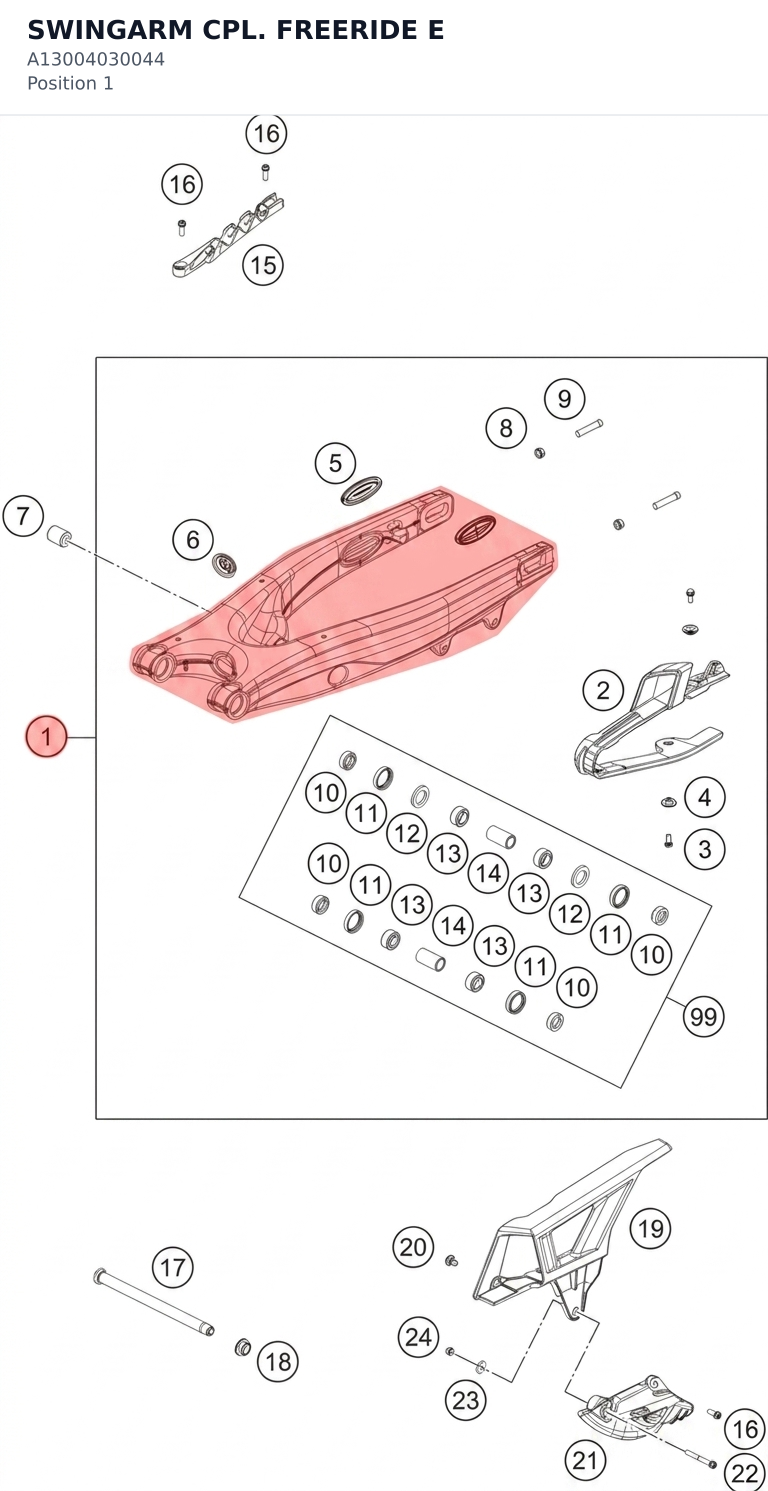 Diagram preview: SWINGARM CPL. FREERIDE E (A13004030044)
