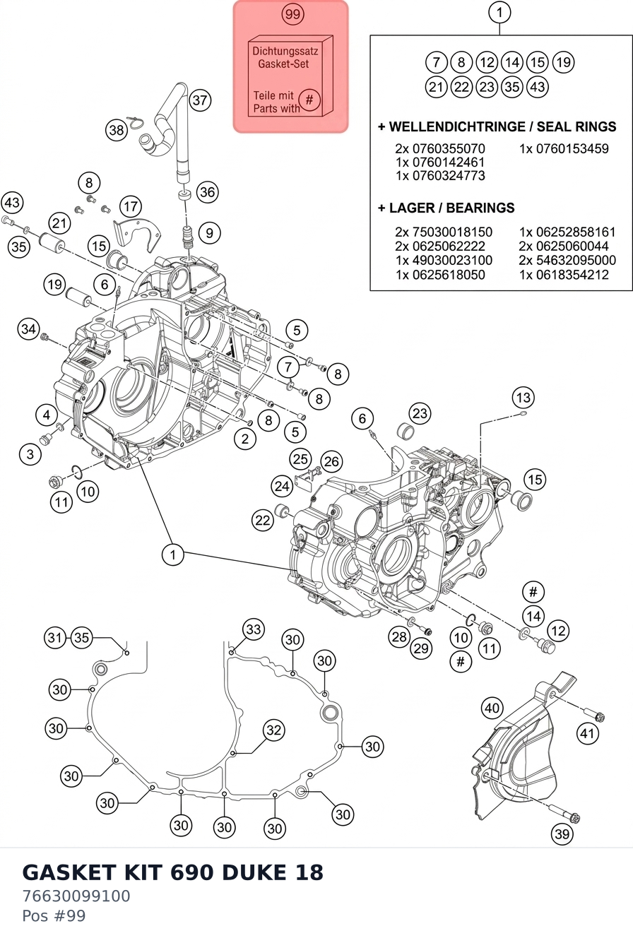 Diagram preview: GASKET KIT 690 DUKE 18 (76630099100)