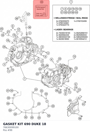 Diagram preview: GASKET KIT 690 DUKE 18 (76630099100)
