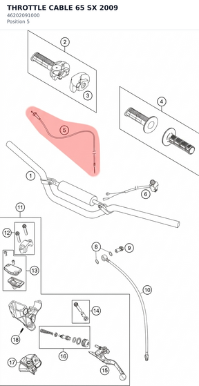 Diagram preview: THROTTLE CABLE 65 SX      2009 (46202091000)